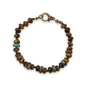 8.75" Tiger's Eye and Reconstituted Turquoise Men's Fashion Bracelet
