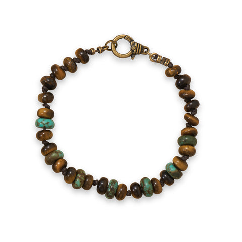 8.75" Tiger's Eye and Reconstituted Turquoise Men's Fashion Bracelet