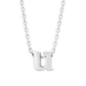 16" + 2" Rhodium Plated Brass Initial "u" Necklace