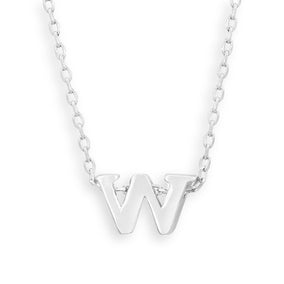 16" + 2" Rhodium Plated Brass Initial "w" Necklace