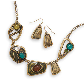Antique Gold Tone Abstract Link Fashion Set