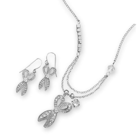 Silver Tone Crystal Scissors Fashion Necklace and Earring Set
