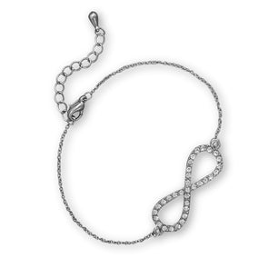 7" + 1" Silver Tone Crystal Infinity Fashion Bracelet