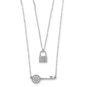 15" + 3" Double Strand Lock and Key Fashion Necklace