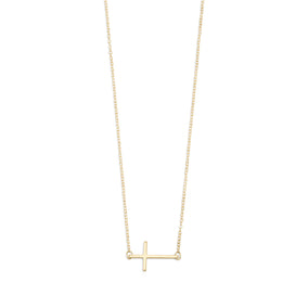 17" + 2" Gold Tone Sideways Cross Fashion Necklace