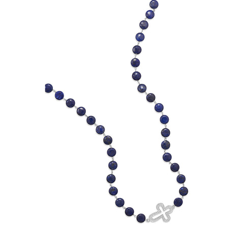 36" Lapis Bead Fashion Necklace with Crystal Cross