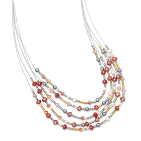 Graduated Multistrand Red and Peach Glass Bead Fashion Necklace