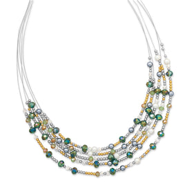 Graduated Multistrand Green Glass Bead Fashion Necklace