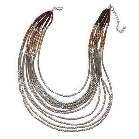 17" + 3" Multistrand Brown, Copper Color and Grey Glass Bead Fashion Necklace