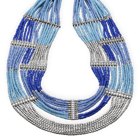 21" + 3" Multistrand Blue Glass Bead Fashion Necklace
