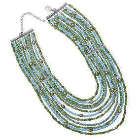 18" + 3" Multistrand Blue and Green Glass Bead Fashion Necklace