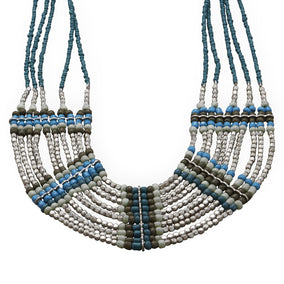 18" + 3" Multistrand Mint, Brown and Blue Glass Bead Fashion Necklace