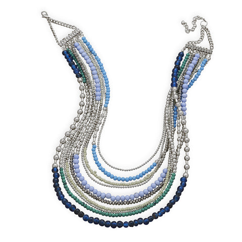 20" + 3" Long Multistrand Fashion Necklace with Blue and Green Glass Beads