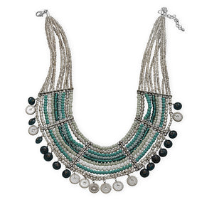 18" + 3" Multistrand Teal and Mint Green Bead Fashion Necklace