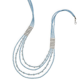 36" + 2" Light Blue Seed Bead Fashion Necklace