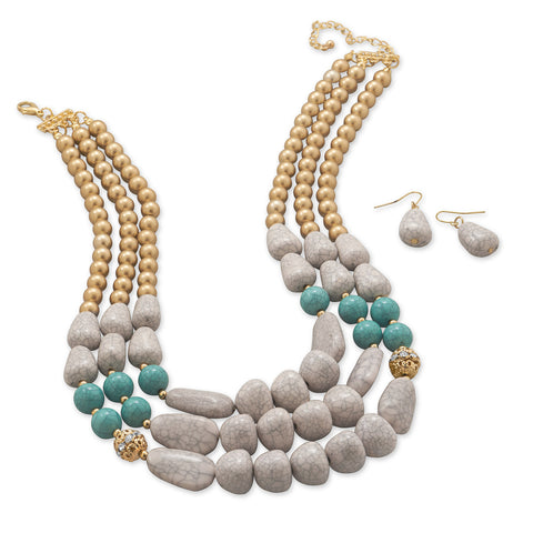 Chunky Beaded Fashion Necklace and Earring Set