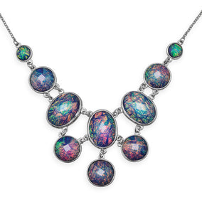 17" + 3" Iridescent Silver Tone Fashion Necklace