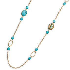 34" Long Gold Tone Howlite Fashion Necklace