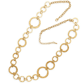34" + 3" Gold Tone Fashion Necklace with Textured Round Links