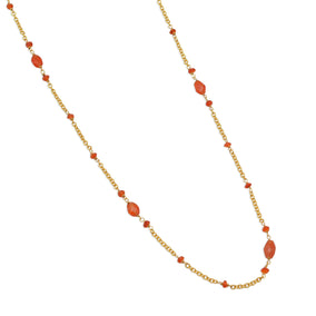 36" Ultra Long 14 Karat Gold Plated Brass Necklace with Carnelian Beads