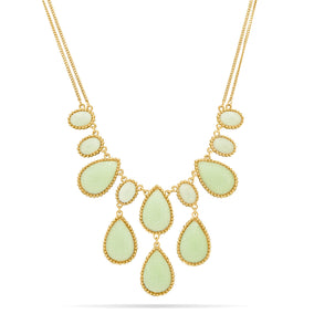 Gold Tone Green Sparkle Drop Fashion Necklace