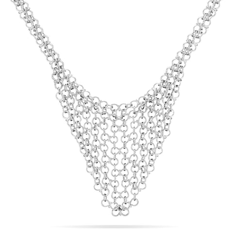 Silver Tone Chain Link Bib Fashion Necklace