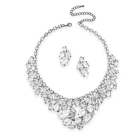 Stunning Gunmetal Tone Clear Crystal Fashion Necklace and Earring Set