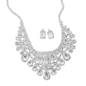 Glamorous Silver Tone and Crystal Fashion Necklace and Earring Set
