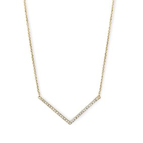 Gold Tone "V" Fashion Necklace with Crystals