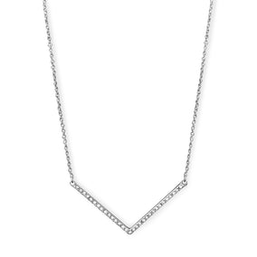 Silver Tone "V" Fashion Necklace with Crystals