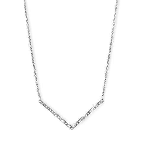 Silver Tone "V" Fashion Necklace with Crystals