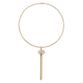 Gold Tone Fashion Collar with Chain Tassel and Rose Quartz