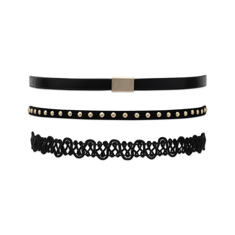 Set of 3 Black Fashion Choker Necklaces