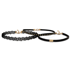 Set of 3 Black Fashion Choker Necklaces