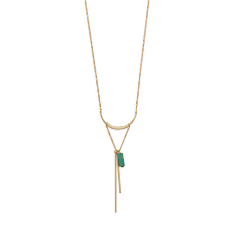 14 Karat Gold Plated "U" Design with Long Bar Drop Fashion Necklace