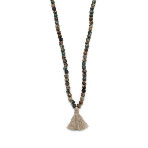 Jasper Mala Bead Fashion Necklace with Tassel