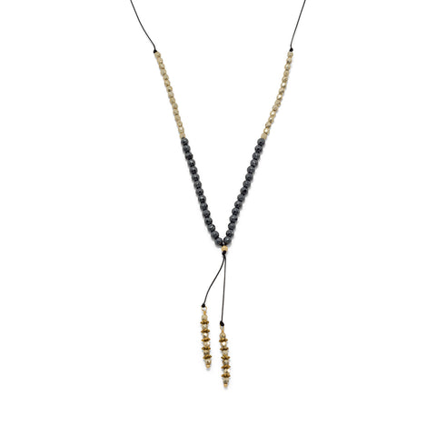 Set of 3 Faceted Hematite and Gold Tone Czech Glass Bead Fashion Necklaces