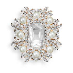 Gold Tone Crystal and Simulated Pearl Fashion Pin
