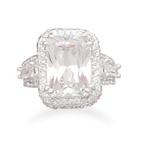 Silver Plated Brass Faceted CZ Fashion Ring