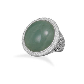 Silver Plated Brass Green Aventurine Ring