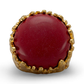 Gold Plated Brass Red Coral Ring