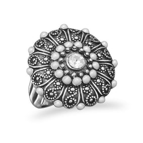 Vintage Oxidized Brass and Simulated Pearl Ring