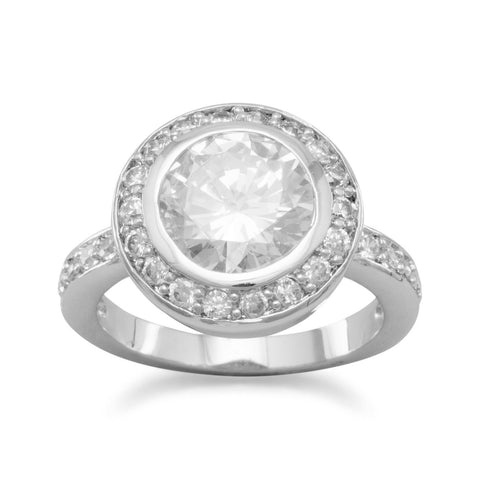 Rhodium Plated Brass CZ Halo Ring