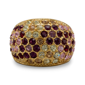 14 Karat Gold Plated Brass Ring with Multicolor CZs