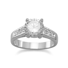 Rhodium Plated Brass Ring with Clear CZs