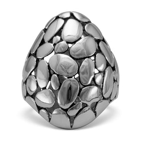 Rhodium Plated Brass Cobblestone Design Ring