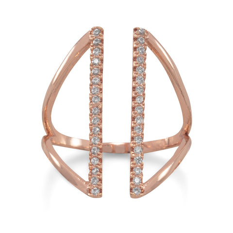 14 Karat Rose Gold Plated CZ Bar Fashion Ring