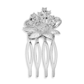 Silver Plated Crystal Flower Fashion Hair Comb