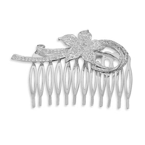 3" Silver Plated Fashion Hair Comb with Crystal Flower