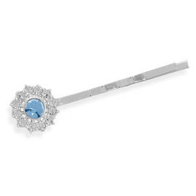 Silver Plated Fashion Bobby Pin with Light Blue Crystal